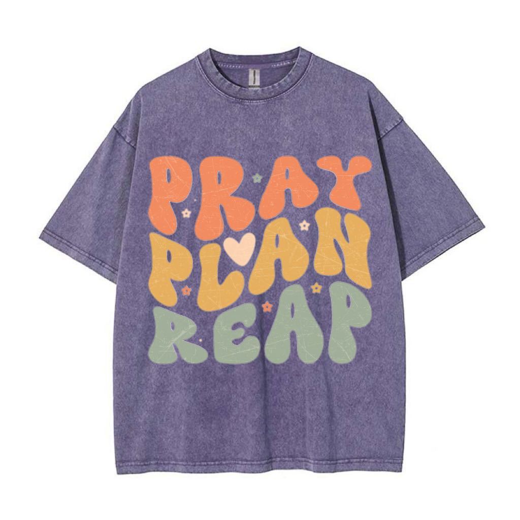 Vintage Oversized Graphic T - Pray Plan Reap